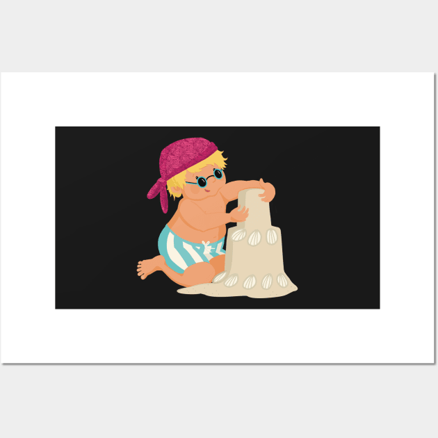 Cute little boy is on vacation building a sand castle on the beach, no background Wall Art by marina63